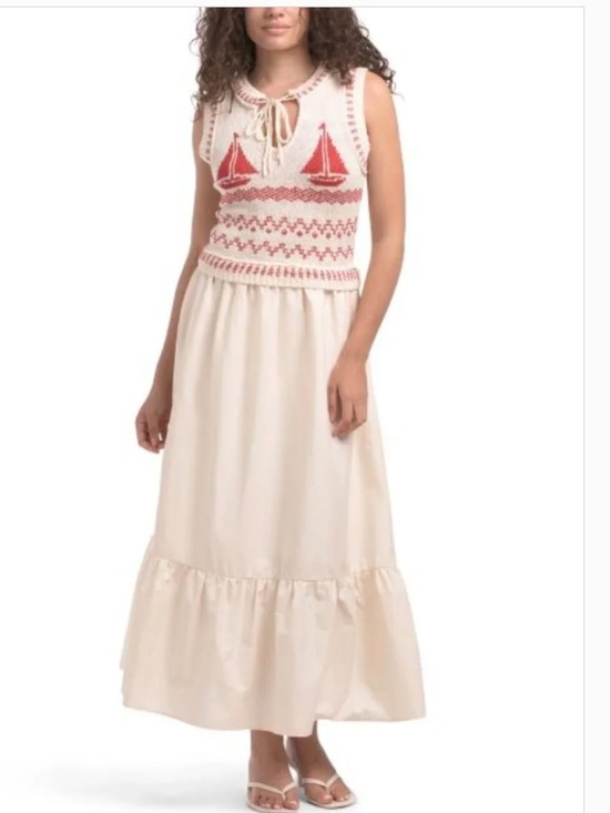 Moon River Dresses & Skirts - Moon River Nautical two-fer maxi dress sweater bodice sailboat cotton skirt XS